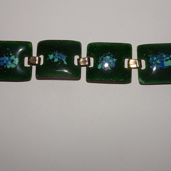 Vtg. Mid Century Enamel Painted Panel Bracelet - Picture 2 of 5